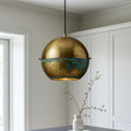 Aged Copper Brass Cone Pendant Light – Hand-Stitched Rustic Kitchen Island Chandelier with Patina Finish