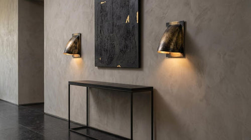 Antique Black and Gold Brass Wall Sconce – Handmade Curved Architectural Wall Light with Aged Patina Finish for Bedroom, Bathroom, Hallway, Entryway and Luxury Rustic Décor