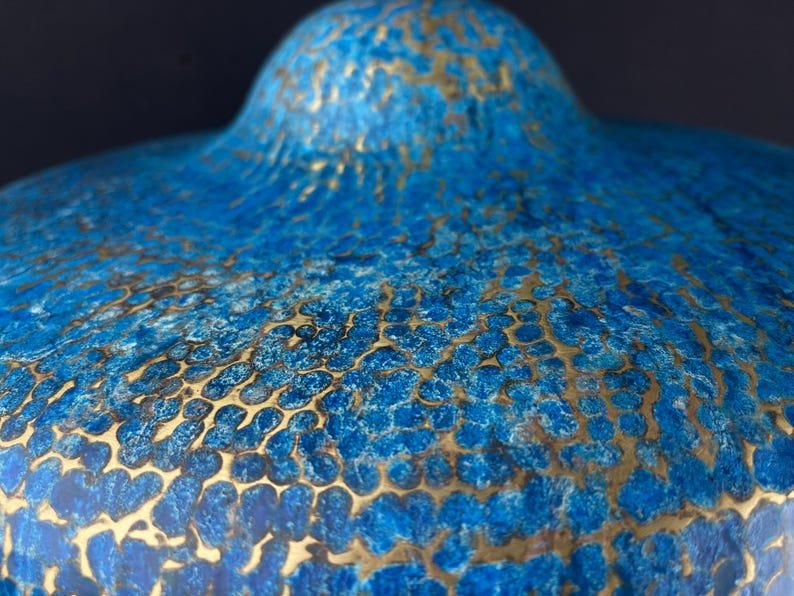 Blue Patina Brass Pendant Light, Handmade Hammered Disk Ceiling Lamp, Moroccan Kitchen Island Chandelier with Gold Interior