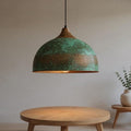 Green Patina Hammered Copper Dome Pendant Light, Handmade Moroccan Verdigris Copper Kitchen Island Chandelier, Rustic Boho Farmhouse Hanging Ceiling Light Fixture