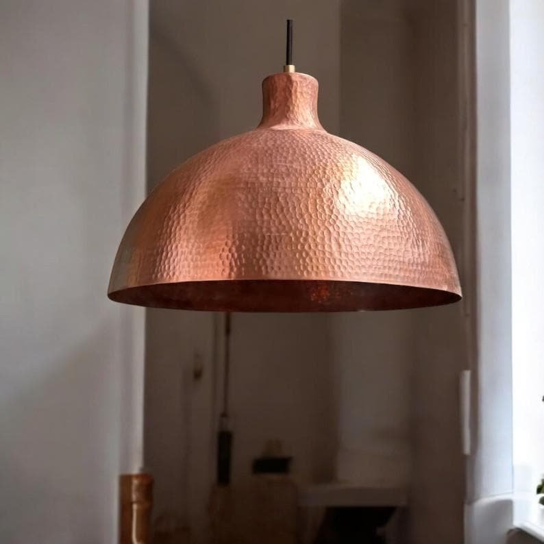 Hammered Copper Dome Pendant Light, Handmade Moroccan Copper Kitchen Island Chandelier, Rustic Rose Copper Hanging Lamp, Boho Farmhouse Ceiling Light Fixture