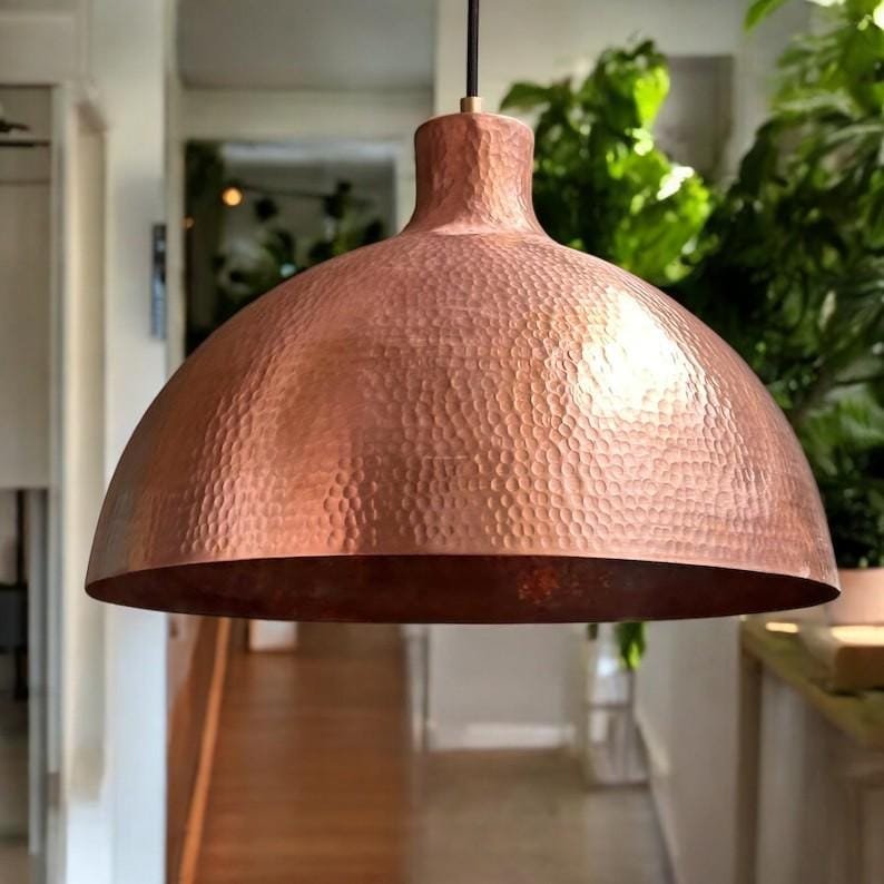 Hammered Copper Dome Pendant Light, Handmade Moroccan Copper Kitchen Island Chandelier, Rustic Rose Copper Hanging Lamp, Boho Farmhouse Ceiling Light Fixture
