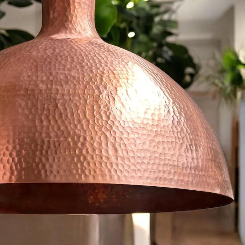 Hammered Copper Dome Pendant Light, Handmade Moroccan Copper Kitchen Island Chandelier, Rustic Rose Copper Hanging Lamp, Boho Farmhouse Ceiling Light Fixture