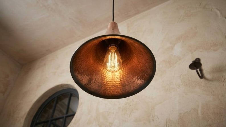 Set of 3 Handmade Moroccan Brass Pendant Lights – Hammered Copper Finish Cone Ceiling Lamps, Rustic Kitchen Island & Dining Room Lighting