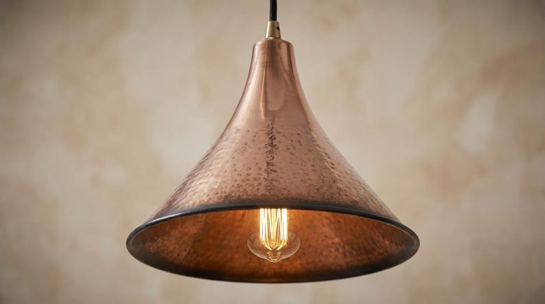 Handmade Moroccan Brass Pendant Light – Hammered Copper Finish Cone Ceiling Lamp, Rustic Kitchen Island & Dining Room Lighting