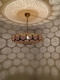 Moroccan Pierced Brass Flush Mount Ceiling Light – Round Geometric Shadow Lamp with Circular Cutout Pattern