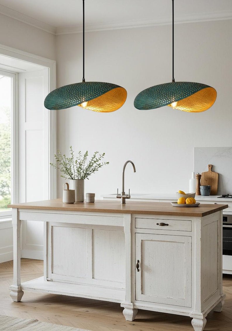 Blue Patina Copper Oval Pendant Light, Handmade Moroccan Sculptural Copper Hanging Lamp, Perforated Hammered Kitchen Island Chandelier, Modern Boho Rustic Ceiling Light Fixture