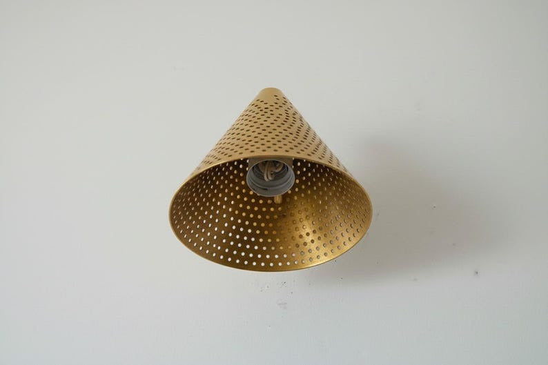 Handmade Pierced Brass Wall Sconce Light – Moroccan Cone Wall Lamp, Brass Bathroom Vanity Sconce, Boho Bedside Reading Light Fixture