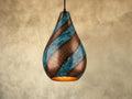 Blue Patina Hammered Copper Teardrop Pendant Light, Handmade Moroccan Spiral Copper Hanging Lamp, Rustic Verdigris Boho Chandelier, Artisan Copper Ceiling Light for Kitchen, Dining Room, Entryway and Restaurant Decor