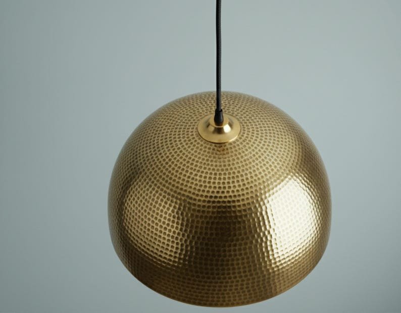 Hammered Brass Dome Pendant Light, Handmade Moroccan Brass Kitchen Island Chandelier, Gold Brass Hanging Lamp, Rustic Boho Farmhouse Ceiling Light Fixture