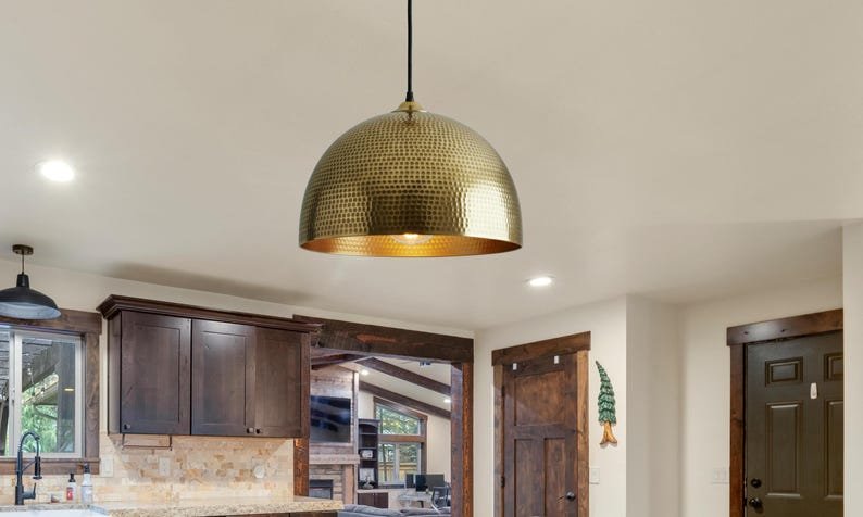 Hammered Brass Dome Pendant Light, Handmade Moroccan Brass Kitchen Island Chandelier, Gold Brass Hanging Lamp, Rustic Boho Farmhouse Ceiling Light Fixture