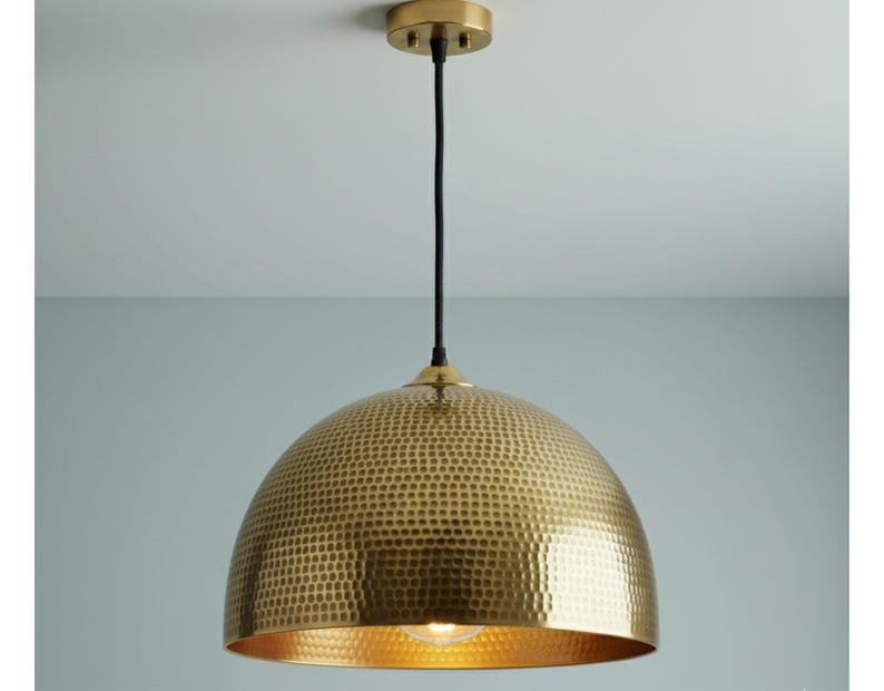 Hammered Brass Dome Pendant Light, Handmade Moroccan Brass Kitchen Island Chandelier, Gold Brass Hanging Lamp, Rustic Boho Farmhouse Ceiling Light Fixture
