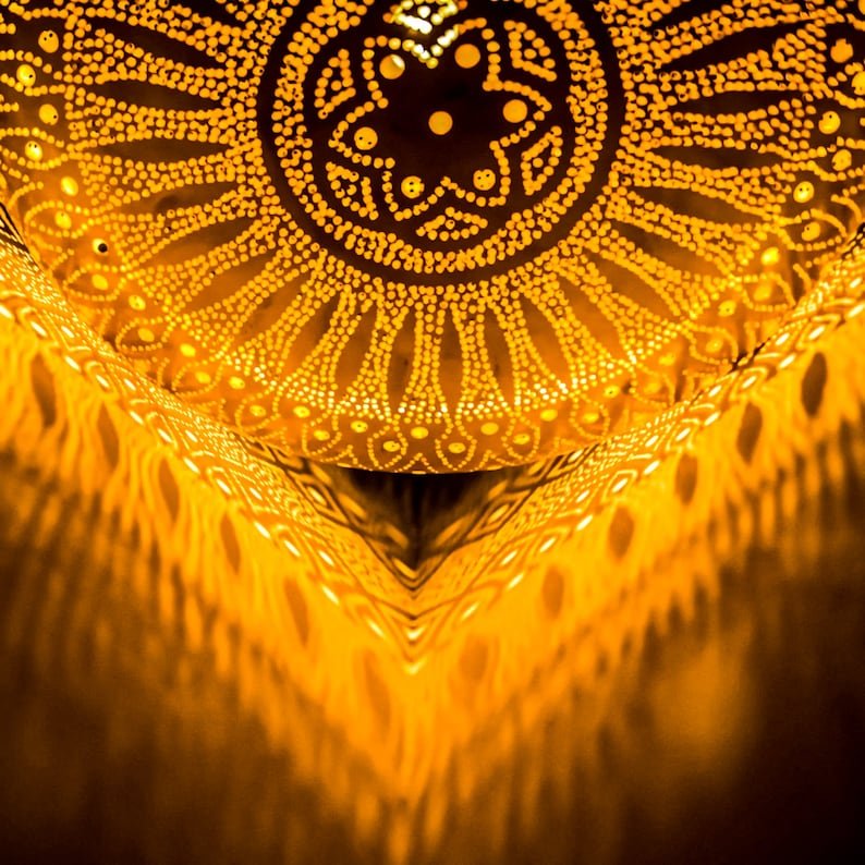 Moroccan Hanging Chandelier - Brass Pendant Light, Moroccan Light Fixtures, Moroccan Lantern