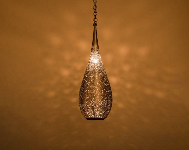 Handcrafted Moroccan Style Brass Pendant Light: Unique Handmade Hanging Lamp