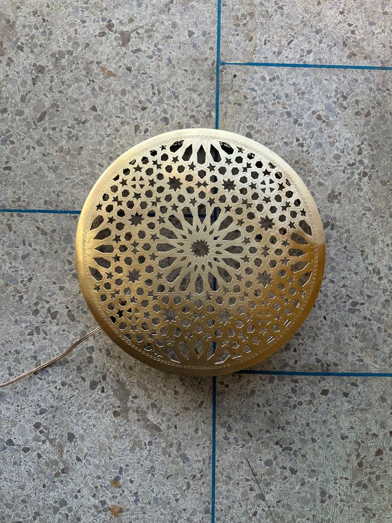 Moroccan Circle-Shaped Wall Lamp – Handcrafted Brass Sconce, Round Wall Light, Customizable Ceiling Mount