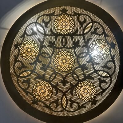 Moroccan Circle-Shaped Wall Lamp – Handcrafted Brass Sconce, Round Wall Light, Customizable Ceiling Mount