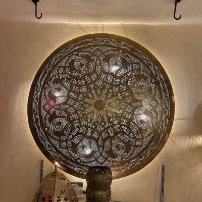 Handcrafted Moroccan Brass Wall Lamp β Round Perforated Light Fixture Handcrafted Moroccan Brass Wall Lamp β Round Perforated Light Fixture