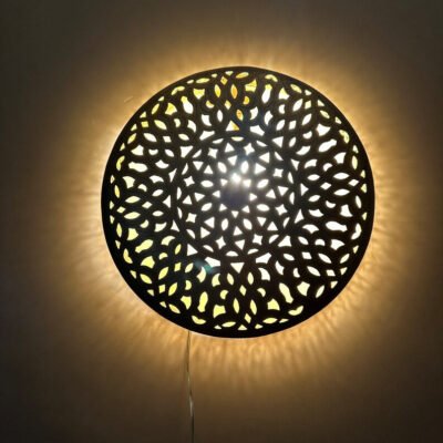 Handcrafted Moroccan Brass Wall Light – Round Sconce Lamp, Artisan Copper & Brass Lighting