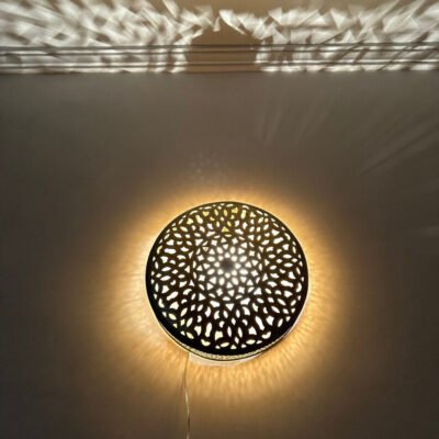 Handcrafted Moroccan Brass Wall Light – Round Sconce Lamp, Artisan Copper & Brass Lighting