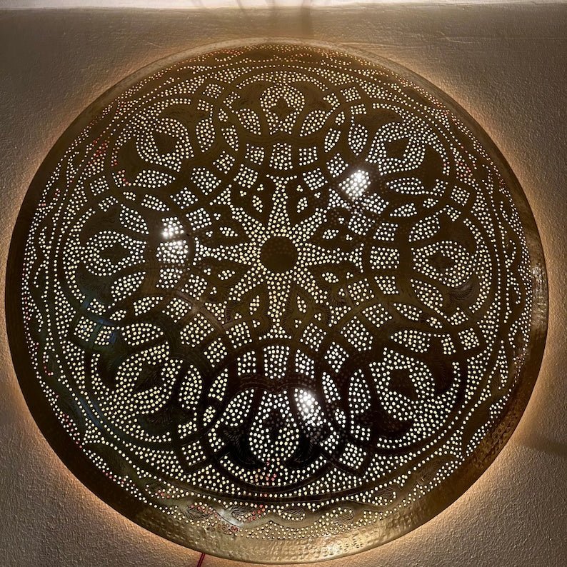 Handcrafted Moroccan Brass Wall Lamp β Round Perforated Light Fixture Handcrafted Moroccan Brass Wall Lamp β Round Perforated Light Fixture