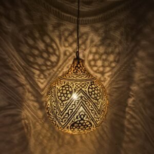Hand Engraved Silver Moroccan Teardrop Brass Pendant Light