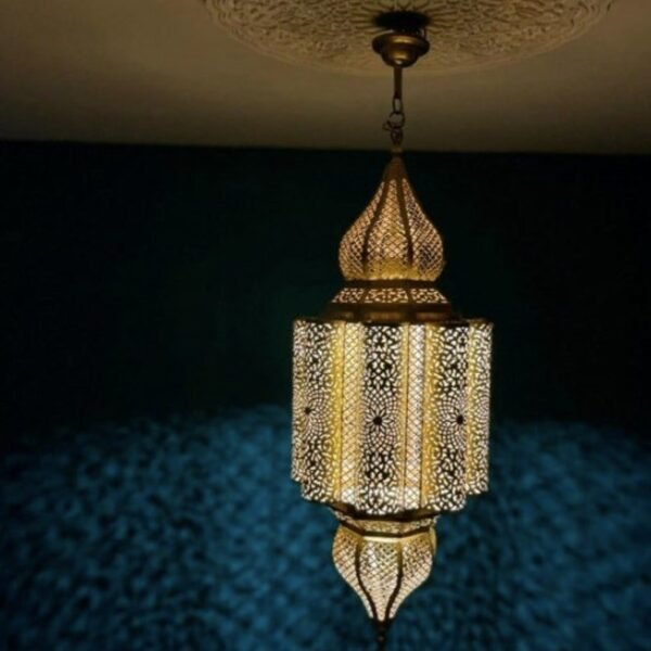 Moroccan Pierced Brass Lantern Pendant Light