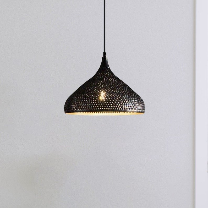 Black Perforated Brass Teardrop Pendant Light