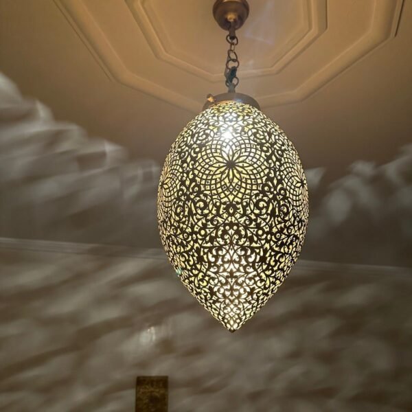 Moroccan Pierced Brass Teardrop Pendant Light