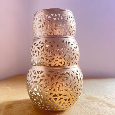 Set of 3 Moroccan candle holder, gold pierced brass, solid metal lantern tea light holders for home decor