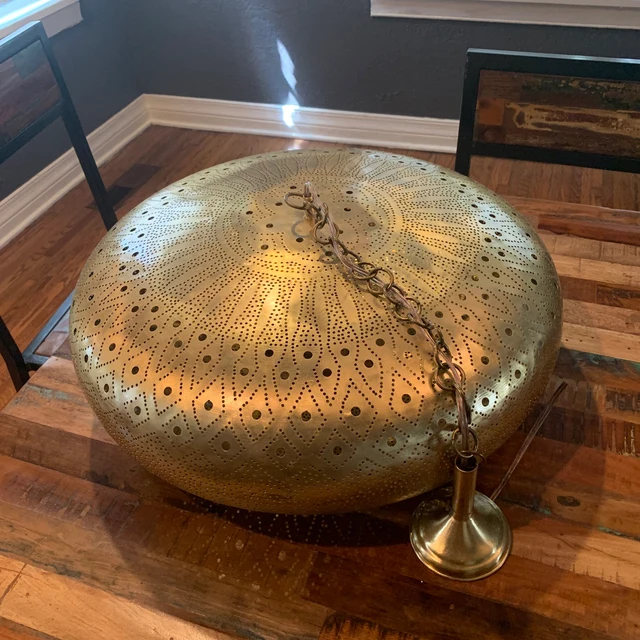 Handcrafted Moroccan Brass Ceiling Lamp β Shadow Casting Pendant Light Handcrafted Moroccan Brass Ceiling Lamp β Shadow Casting Pendant Light