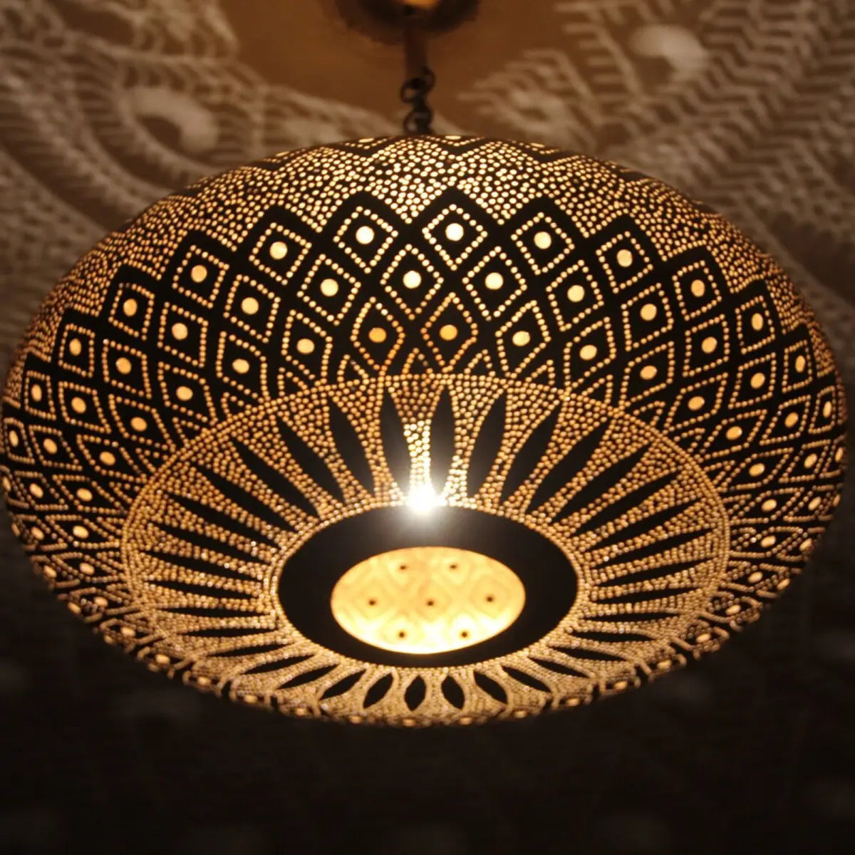 Handcrafted Moroccan Brass Ceiling Lamp β Shadow Casting Pendant Light Handcrafted Moroccan Brass Ceiling Lamp β Shadow Casting Pendant Light