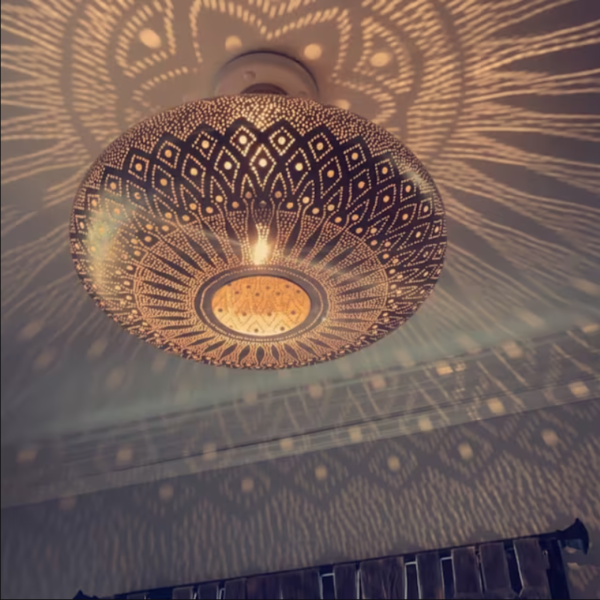 Moroccan Pierced Brass Dome Ceiling Ligh