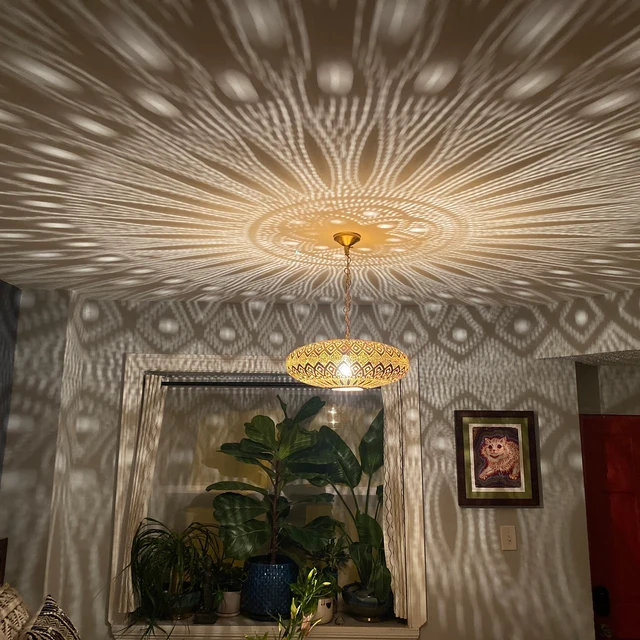 Handcrafted Moroccan Brass Ceiling Lamp β Shadow Casting Pendant Light Handcrafted Moroccan Brass Ceiling Lamp β Shadow Casting Pendant Light