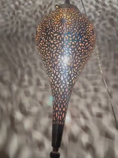 Moroccan Pierced Brass Teardrop Pendant Light