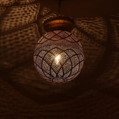 products-brasslamp56 Moroccan Pierced Brass Globe Chandelier