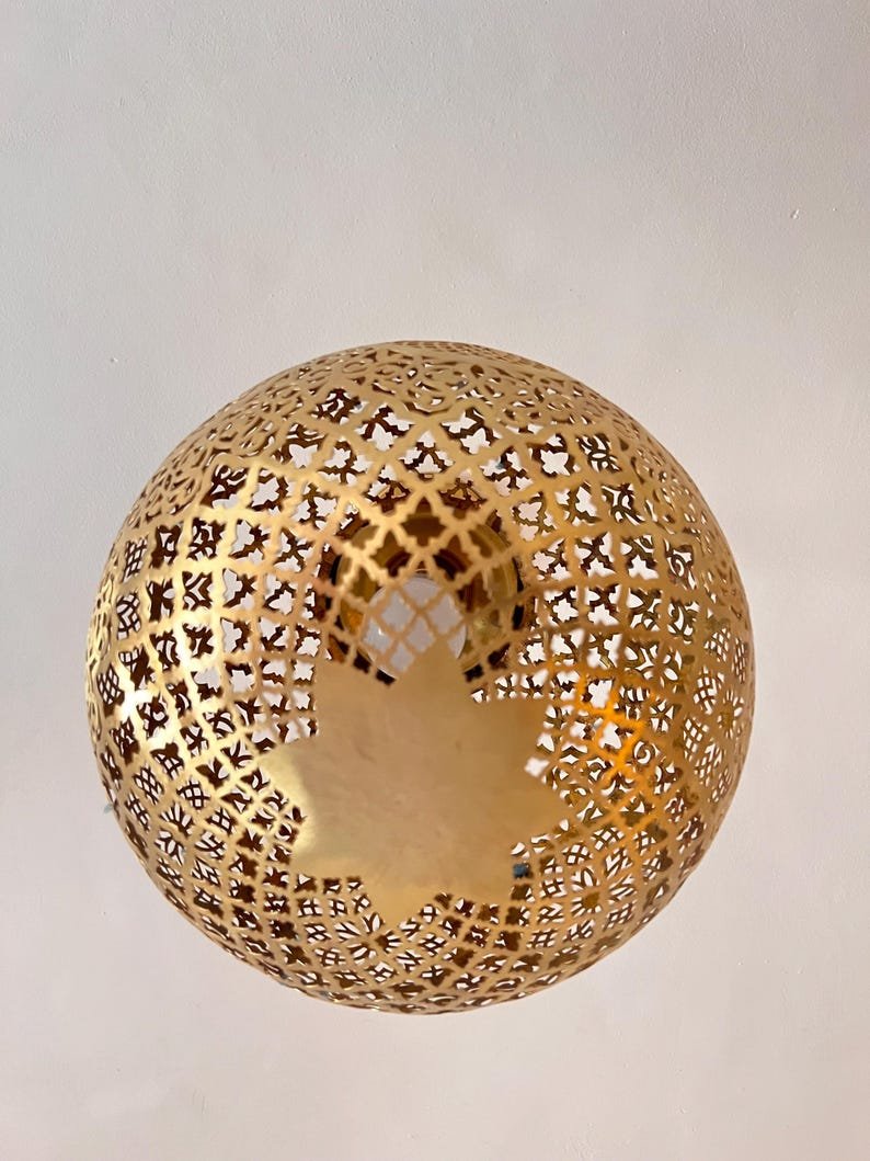 Moroccan handmade ball, Handmade brass lamp, Brass lampshade by hammer, Hanging moroccan lamp, gold color