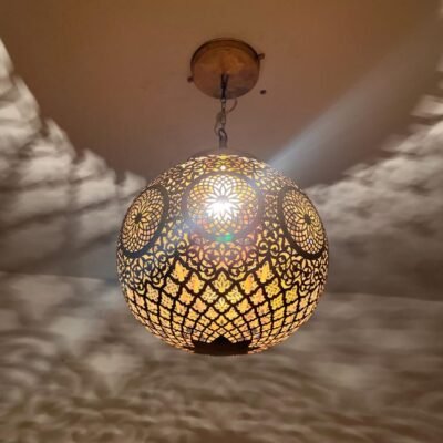 Moroccan handmade ball, Handmade brass lamp, Brass lampshade by hammer, Hanging moroccan lamp, gold color