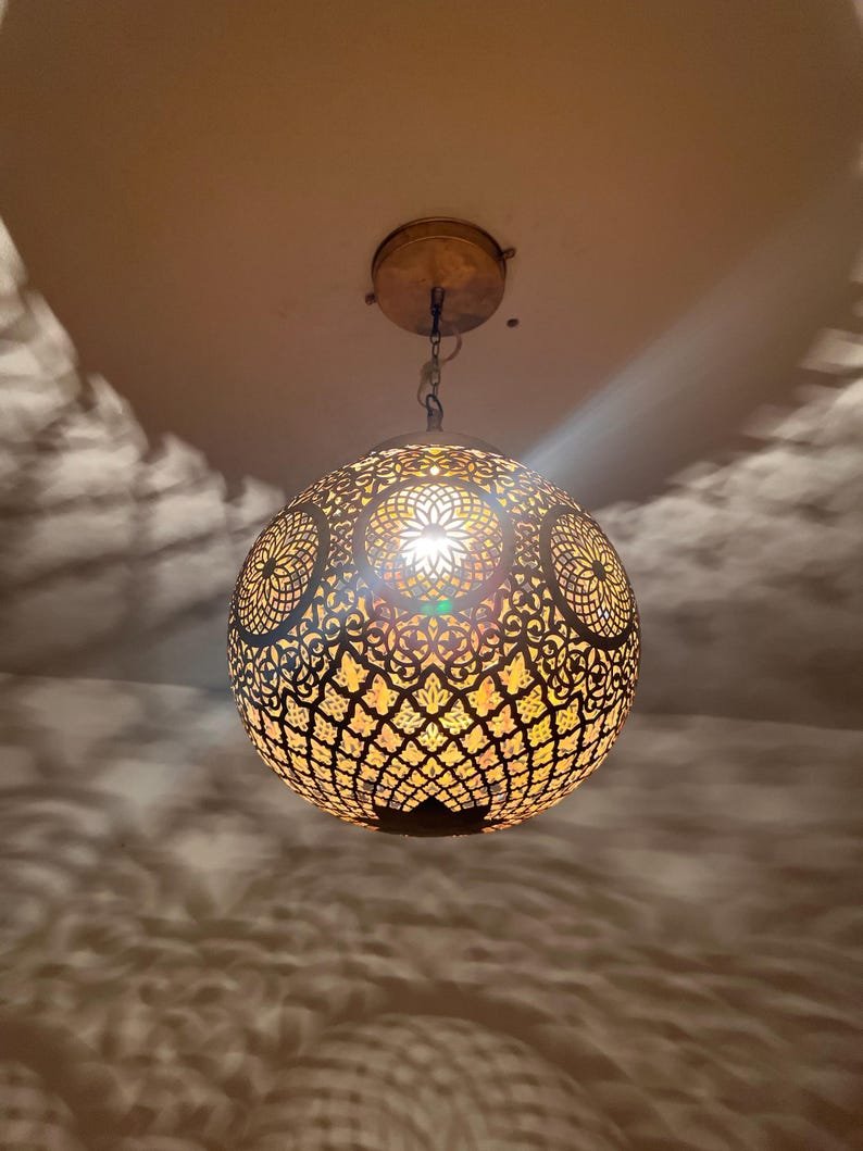 Moroccan handmade ball, Handmade brass lamp, Brass lampshade by hammer, Hanging moroccan lamp, gold color
