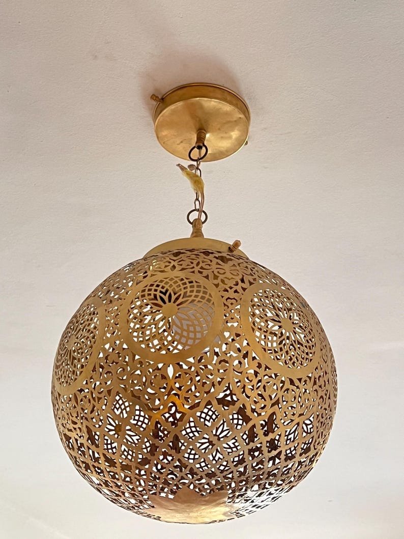 Moroccan handmade ball, Handmade brass lamp, Brass lampshade by hammer, Hanging moroccan lamp, gold color