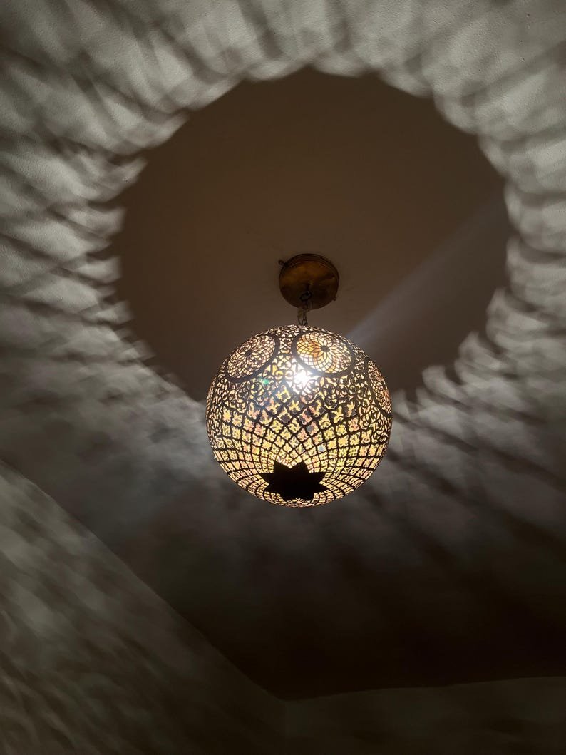Moroccan handmade ball, Handmade brass lamp, Brass lampshade by hammer, Hanging moroccan lamp, gold color