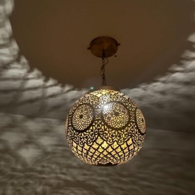 Moroccan handmade ball, Handmade brass lamp, Brass lampshade by hammer, Hanging moroccan lamp, gold color