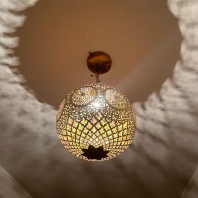 Moroccan handmade ball, Handmade brass lamp, Brass lampshade by hammer, Hanging moroccan lamp, gold color