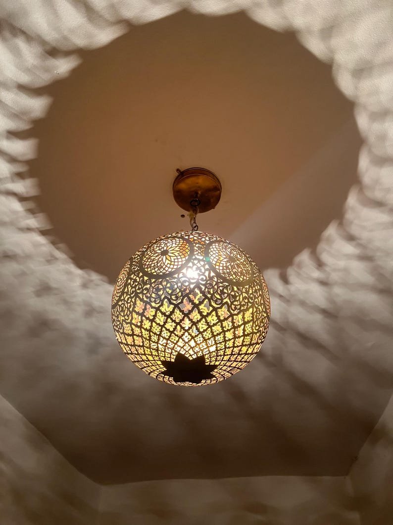 Moroccan handmade ball, Handmade brass lamp, Brass lampshade by hammer, Hanging moroccan lamp, gold color