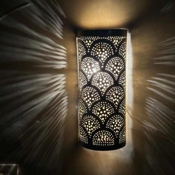 products-roundbrasslamp3 Moroccan Pierced Brass Wall Sconce Shadow Pattern Wall Light