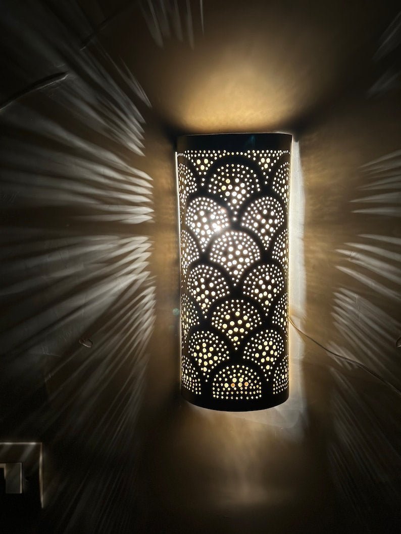 Moroccan Pierced Brass Wall Sconce Shadow Pattern Wall Light