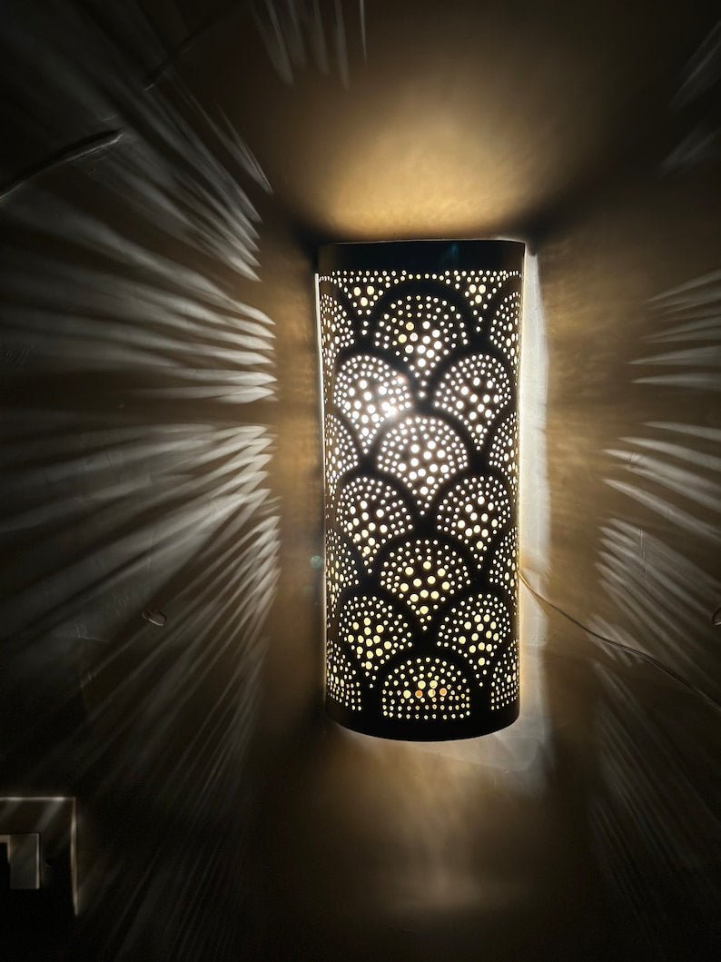 Moroccan brass wall light, Moroccan silver sconce, handmade copper wall light, handcrafted bronze wall lamp, Marrakesh boho sconce lamp
