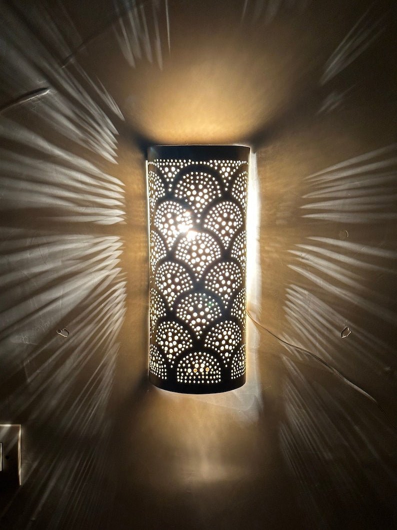 Moroccan brass wall light, Moroccan silver sconce, handmade copper wall light, handcrafted bronze wall lamp, Marrakesh boho sconce lamp