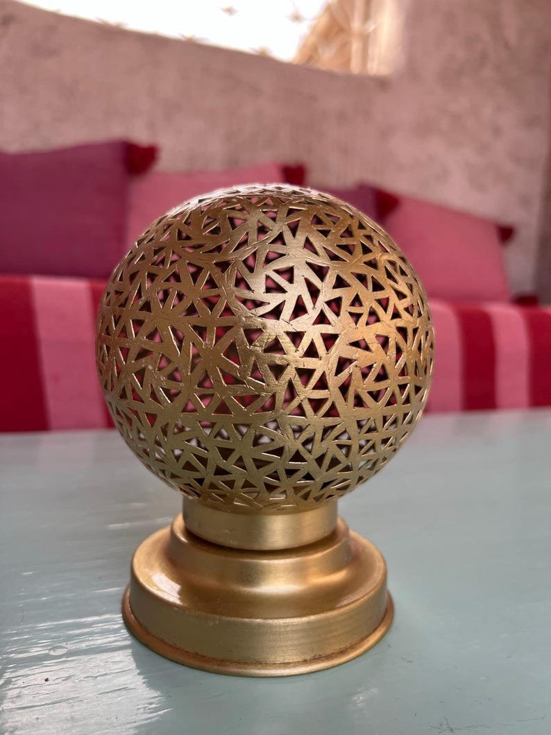 Moroccan Pierced Brass Globe Table Lamp