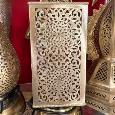 Moroccan brass table lamp, small brass table light lamps , handmade rectangular lampshade, boho art Silver bedside lamp, brass lampshad.