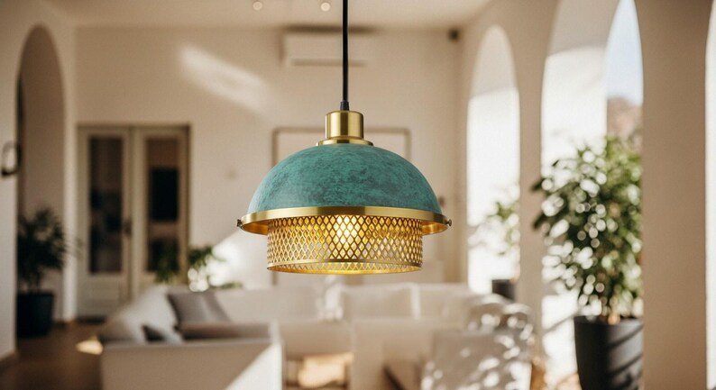 Handmade Moroccan Brass Pendant Light: Perforated Pattern, Ambient Lighting